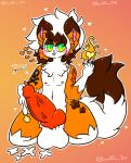  &lt;3 anthro balls big_penis blush bodily_fluids crossgender cum cum_on_penis dusk_lycanroc ejaculation generation_7_pokemon genital_fluids genitals green_eyes hair hi_res lewdchuu_(artist) lycanroc male navel nintendo orange_body penis pokemon pokemon_(species) solo tail vein veiny_penis white_hair 