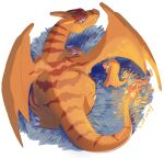  blue_eyes border charizard charmander claws closed_mouth commentary fang fang_out flame-tipped_tail from_above highres no_humans pokemon pokemon_(creature) symbol-only_commentary torinoko_(miiko_draw) white_border 