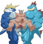  abs alligator alligatorid anthro balls beard big_balls big_dom_small_sub big_muscles big_nipples big_pecs big_penis blue_body carrying carrying_another carrying_partner crasher_wake crocodilian dominant erection facial_hair feraligatr generation_2_pokemon generation_5_pokemon genitals grin group group_sex gym_leader hair hi_res holding_partner human human_on_anthro imminent_anal interspecies larger_anthro larger_male maldu male male/male mammal mask mask_only musclegut muscular muscular_anthro muscular_human muscular_male mustelid navel nintendo nipples nude otter pecs pecs_touching penis pokemon pokemon_(species) pokephilia reptile samurott scalie sex sharp_teeth size_difference smaller_human smaller_male smile spikes spikes_(anatomy) stand_and_carry_position standing standing_sex teeth threesome trio two_doms_one_sub whiskers white_hair 