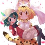  bottomwear clothing dress duo feathers felid feline female female/female gloves handwear hat headgear headwear hi_res human kaban-chan kemono_friends makuran mammal serval serval-chan simple_background skirt tail_under_skirt wedding wedding_dress 