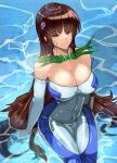  1girl bare_shoulders bodysuit breasts brown_hair cleavage closed_mouth diving_suit gloves hair_ornament in_water large_breasts long_hair purple_eyes scryed smile solo terada_ayase tomo0843 very_long_hair water wetsuit 