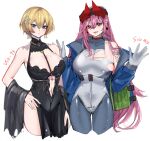  2girls bisaytin blonde_hair blue_eyes breasts character_name cleavage girls&#039;_frontline gloves highres large_breasts multiple_girls navel official_alternate_costume pink_hair red_eyes sig_mcx_(crimson_meteor)_(girls&#039;_frontline) sig_mcx_(girls&#039;_frontline) tongue tongue_out torn_clothes vsk-94_(girls&#039;_frontline) vsk-94_(night_on_the_silver_bay)_(girls&#039;_frontline) 