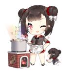  2girls apron artist_request black_footwear black_necktie blush blush_stickers bowl brick brick_oven brown_dress chibi chicken_(food) cooking_fairy_(girls&#039;_frontline) cooking_pot double_bun dress fairy_(girls&#039;_frontline) fire firewood floating food footwear_ribbon full_body girls&#039;_frontline grey_shirt hair_bun hair_ornament hair_ribbon hair_scrunchie hand_on_own_hip holding holding_bowl holding_ladle ladle looking_at_viewer multiple_girls necktie no_socks official_art one_eye_closed oven pleated_skirt poster_(object) rainbow red_ribbon red_sailor_collar red_scrunchie red_skirt ribbon sailor_collar scrunchie shirt short_hair short_sleeves simple_background skirt slit_pupils smile soup soup_ladle sparkle standing third-party_source transparent_background waist_apron white_ribbon |_| 