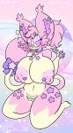  &lt;3 accessory anthro big_breasts blush breasts collar collar_only eyewear female furgonomics generation_3_pokemon genitals glasses hair hi_res huge_breasts lewdchuu_(artist) nintendo nipple_piercing nipples nude piercing pink_hair pink_nipples pokemon pokemon_(species) purple_eyes pussy ribbons skitty solo star tail tail_accessory tail_ribbon yellow_body 