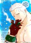  1boy absurdres bara birthday cigar eyelashes facial_hair gloves goatee highres large_pectorals long_sideburns looking_at_viewer male_focus mature_male muscular muscular_male ohesonoheso one_piece pectoral_cleavage pectorals short_hair sideburns smoker_(one_piece) smoking solo stubble upper_body 