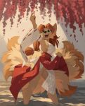  2022 9_tails absurd_res anthro breasts canid canine clothed clothing digital_media_(artwork) dream_weaver_pony eyebrows eyelashes female fingers fluffy fluffy_tail fox fox_spirit genitals hair hi_res mammal multi_tail no_underwear open_mouth pussy sakura solo tail teeth tongue 