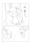  2021 3_toes anthro biped comic dialogue digital_drawing_(artwork) digital_media_(artwork) duo eyes_closed featureless_hands feet female feral fur grass greyscale hi_res hindpaw japanese_text lagomorph leporid long_ears looking_at_another male mammal monochrome nude open_mouth outside pawpads paws plant quadruped rabbit reptile scalie semi-anthro shell simple_eyes sleeping speech_bubble text the_tortoise_and_the_hare toes tortoise tree turtle youjomodoki 
