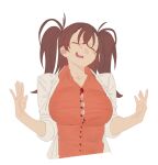  1girl artist_request breasts brown_hair dr._arach highres lab_coat large_breasts long_hair open_mouth orange_vest tsukihime tsukihime_(remake) twintails vest white_background 