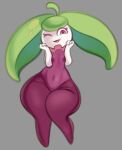  aggressykhressy female generation_7_pokemon hi_res humanoid nintendo nipples not_furry one_eye_closed pokemon pokemon_(species) pseudo_hair purple_body purple_eyes simple_background solo steenee thick_thighs white_body white_skin 