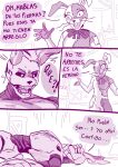  anthro bow_accessory buckteeth comic dialogue duo female five_nights_at_freddy&#039;s five_nights_at_freddy&#039;s_3 happy hi_res lagomorph leporid male mammal monochrome rabbit renita_reed scottgames simple_background spanish_text speech_bubble springtrap_(fnaf) teeth text vanny_(fnaf) whiskers white_background 