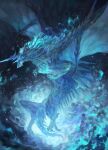  absurdres blue_background blue_fire blue_theme dragon fantasy fire glowing highres no_humans open_mouth pixiv_fantasia pixiv_fantasia_last_saga sakaya313 wings 