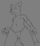  anthro black_and_grey canid canine canis clothed clothing domestic_dog female flat_chested mammal misterpickleman monochrome solo taylor_knight topless young 