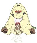  angoramon anthro bandai_namco barefoot blush bodily_fluids breath cum cum_on_ground cum_on_hand digimon digimon_(species) feet genital_fluids genitals hi_res male masturbation pawpads paws penile penile_masturbation penis reddo12340 sitting solo toe_curl 