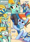  absurd_res blush bottomwear cheerleader clothing comic dialogue english_text equid equine female feral friendship_is_magic hasbro hi_res lightning_dust_(mlp) male male/female mammal my_little_pony pabbley pegasus rainbow_dash_(mlp) skirt soarin_(mlp) text thunderlane_(mlp) wenni wings wonderbolts_(mlp) 