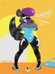  cell_shade clothing cloud dollification effects footwear gender_transformation handles_on_hips hi_res high_heels hyena legwear looking_down magic mammal max_(maxfloof) maxfloof nozzle pool_toy pooltoy_transformation solo squeaking stockings surprise text transformation wand 