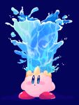  :o blue_background blue_eyes blush blush_stickers commentary_request copy_ability crown full_body highres kirby kirby_(series) no_humans omame_sakana simple_background solo water water_kirby 
