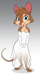  absurd_res anthro blue_eyes breasts brown_body brown_fur cleavage clothed clothing dress eyeshadow female fur hi_res looking_at_viewer makeup mammal mouse murid murine open_mouth open_smile rodent siroc smile smiling_at_viewer solo standing wedding_dress 