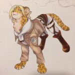  1:1 alternate_species annie_leoheart attack_on_titan cheetah clothed clothed_feral clothing dayohiko felid feline female feral feralized hi_res mammal solo traditional_media_(artwork) 