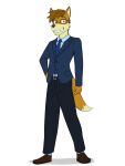  anthro business_suit canid canine clothed clothing eyewear fox full-length_portrait fully_clothed fuze glasses hi_res male mammal necktie portrait simple_background solo suit white_background 