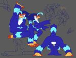  2022 absurd_res ambiguous_gender anthro artsmerciless avian backbend blue_body blue_eyes blue_feathers bodily_fluids butt feathered_crest feathers featureless_crotch flexible generation_4_pokemon generation_9_pokemon head_crest hi_res lopunny mammal markings multiple_poses narrowed_eyes nintendo pokemon pokemon_(species) pose presenting presenting_hindquarters quaquaval raised_leg raised_tail simple_background sitting sketch_page smile smiling_at_viewer splits spread_legs spreading standing stretching sweat sweatdrop tail talons thick_thighs winged_arms wings 
