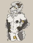  abs absurd_res anthro athletic athletic_female barbell_piercing black_nipples black_nose blue_eyes breasts chest_tuft claws dragon ear_piercing eastern_dragon female fur furred_dragon genitals gold_(metal) gold_claws gold_jewelry gold_markings gold_piercing gradient_fur grey_body grey_ears grey_fur grey_hair grey_scales hair hands_on_hips helian_(saint_sol) hi_res horn inner_ear_fluff jewelry markings muscular navel neck_tuft nipple_piercing nipples nude piercing pussy saint_sol scales solo tied_hair tomboy tuft whiskers white_body white_fur white_hair 