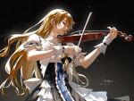  1girl aihara-rina black_dress blonde_hair bow_(music) dress instrument kirisame_marisa music no_headwear parted_lips playing_instrument puffy_sleeves solo touhou violin wrist_cuffs yellow_eyes 