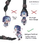  &gt;_&lt; 1boy 1girl arms_behind_back bdsm black_gloves blue_capelet blue_hair blush bondage bound capelet checkmark collared_capelet disembodied_limb english_text gloves highres how_to_hold_x_(meme) kingjoshua looking_at_viewer made_in_abyss maid maid_headdress male_child male_focus maruruk meme miniboy nose_blush otoko_no_ko ozen puffy_short_sleeves puffy_sleeves restrained rope short_hair short_sleeves tears whistle whistle_around_neck x 