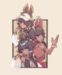  1girl alonemistrist back bare_shoulders black_hair blue_eyes blunt_bangs breasts dark-skinned_female dark_skin dragalia_lost hair_ornament hair_tubes hat multiple_persona nefaria official_alternate_costume one_eye_closed parted_lips small_breasts upper_body white_headwear 