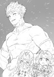  absurdres aged_up baffu facial_hair gem headpiece highres husband_and_wives monochrome muscular muscular_male mythra_(xenoblade) pectorals pyra_(xenoblade) rex_(xenoblade) smile tiara xenoblade_chronicles_(series) xenoblade_chronicles_2 xenoblade_chronicles_3 