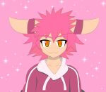  anthro caleb_himedek clothing ear_markings hair hi_res hoodie komodo_dragon lizard male monitor_lizard orange_eyes pink_background pink_clothing pink_hair pink_hoodie pink_topwear relsomethingcat reptile scalie simple_background smile smiling_at_viewer solo spiky_hair topwear 