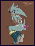  anal anthro biped bodily_fluids bound dildo hands_behind_back hi_res looking_back male sega sex_toy silver_the_hedgehog solo sonic_the_hedgehog_(series) tears uglyskeleton 