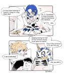  anthro bandai_namco blonde_hair blue_hair comic digimon digimon_(species) english_text eyewear feral gabumon glasses gomamon group hair human joe_kido lanllan male male/male mammal matt_ishida text 