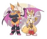  2023 bat big_breasts bigdad blue_eyes breasts canid canine cleavage clothed clothing duo female fox fur green_eyes huge_breasts lipstick makeup male mammal midriff miles_prower multicolored_body multicolored_fur navel rouge_the_bat sega smile sonic_the_hedgehog_(series) standing two_tone_body two_tone_fur white_body white_fur yellow_body yellow_fur 