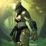  absurd_res alien anthro armor female headgear helmet hexecat hi_res nails navel predator/prey predator_(franchise) scalie solo tribal tribal_clothing yautja 