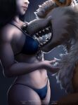  ambiguous_gender arcanine bestiality bikini black_hair black_nose black_tongue blue_bikini blue_clothing blue_swimwear bodily_fluids breast_lick breast_play breasts camel_toe canid canine chest_tuft clothing dark_violet detailed detailed_fur duo eyes_closed fangs female female/ambiguous female_on_feral feral fluffy fur generation_1_pokemon genital_outline hair hi_res human human_on_feral inner_ear_fluff interspecies licking long_hair mammal midriff nintendo open_mouth orange_body orange_fur pokemon pokemon_(species) pokephilia pussy_outline saliva saliva_string shaded smile snout someone&#039;s_pc story story_in_description swimwear tan_body tan_fur teeth tongue tongue_out tuft 