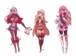  3girls ahoge blonde_hair blue_eyes book boots braid capelet emmy_(shaburdies) fire_emblem fire_emblem_fates grey_eyes holding holding_book hood hooded_capelet looking_at_viewer low_twin_braids multiple_girls nina_(fire_emblem) ophelia_(fire_emblem) parted_bangs pink_eyes pink_hair red_capelet soleil_(fire_emblem) twin_braids white_hair 