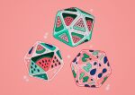  absurdres dice food fruit highres icosahedron meyoco no_humans original pink_background simple_background sparkle watermelon 