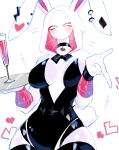  anthro blush breasts clothed clothing ear_piercing female fully_clothed gwen_stacy hi_res lagomorph leporid looking_at_viewer mammal piercing rabbit simple_background solo spider-gwen superhero_costume usa37107692 