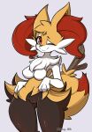  &lt;3 &lt;3_eyes 3_fingers big_ears blush braixen breasts canid canine female fingers fur generation_6_pokemon genitals hair inner_ear_fluff long_hair looking_at_viewer maiky_atk mammal nintendo pokemon pokemon_(species) pussy simple_background smile solo tail thick_thighs tuft white_body wide_hips yellow_body yellow_fur 