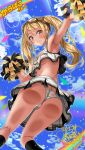  1girl alternate_costume ass azur_lane blonde_hair breasts cheering cheerleader closed_mouth commission crop_top crop_top_overhang hair_between_eyes highres holding holding_pom_poms leonardo_da_vinci_(azur_lane) long_hair looking_at_viewer macaroni_hourensou medium_breasts microskirt panties pom_pom_(cheerleading) red_eyes shirt skeb_commission skirt sleeveless sleeveless_shirt solo twintails underwear white_panties white_shirt white_skirt 