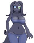  anthro blue_eyes bottomwear breasts cactuscacti claws cleavage clothed clothing cybernetic_eye female lizard navel pants reptile scalie solo solo_focus tail topwear vhirlia_(cactuscacti) wide_hips 