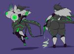  acid anthro armor bandai_namco big_breasts big_butt black_body black_fur breasts butt chest_tuft clawed_boots clawed_gauntlets claws digimon digimon_(species) digital_hazard fan_character felid feline female fur greaves green_claws green_highlights grey_body grey_fur hi_res highlights_(coloring) huge_breasts huge_butt kaboozle looking_at_viewer mammal meicrackmon nipples nude ribbons_(anatomy) solo symbol thick_thighs tuft 