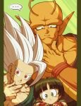  ... 1girl 2boys antennae black_hair black_nails black_wristband blunt_bangs blunt_ends blush_stickers closed_mouth collarbone colored_skin commentary_request dougi dragon_ball dragon_ball_super dragon_ball_super_super_hero expressionless eyelashes fang fang_out father_and_daughter fingernails gohan_beast green_background green_eyes hand_up highres koukyouji looking_at_viewer multiple_boys muscular muscular_male namekian orange_piccolo orange_skin pan_(dragon_ball) pectorals piccolo pillarboxed pointy_ears red_eyes short_hair simple_background son_gohan speech_bubble spiked_hair spoken_ellipsis sweatdrop upper_body white_hair wristband 