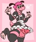  absurd_res anthro armwear balls bodily_fluids canid canine canis circumcised clothing cosplay domestic_dog feet genital_fluids genitals gesture happy hi_res legwear maid_uniform male mammal pawpads paws penis poking_out precum solo thigh_highs toony uniform v_sign zanky zankytime 