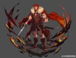 1boy absurdres akunaakun_(kunkun586586) ancient_greek_clothes bara beard beckoning facial_hair fate/zero fate_(series) faux_figurine floating_clothes full_body greco-roman_clothes highres iskandar_(fate) large_pectorals looking_at_viewer mature_male muscular muscular_male outstretched_hand pectoral_cleavage pectorals red_eyes red_hair seductive_smile short_hair sidepec smile solo standing thick_eyebrows 