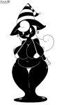  2021 anthro artist_name belly_overhang big_breasts bikini bikini_top black_and_white black_body blush blush_lines bottomless breasts bulging_breasts clothed clothing eyelashes female front_view full-length_portrait hair hat headgear headwear huge_breasts looking_at_viewer mario_bros monochrome mostly_nude navel nintendo open_mouth overweight overweight_anthro overweight_female paper_mario pixcello portrait shadow_siren simple_background solo string_bikini swimwear thick_thighs vivian_(mario) white_background white_eyes white_hair witch_hat 