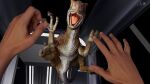  3d_(artwork) ambiguous_gender anthro digital_media_(artwork) dinosaur dromaeosaurid duo feral first_person_view human mammal pounce rendered reptile scalie sprucethedeer theropod 