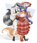  anthro bare_chest big_breasts blue_hair braided_hair braided_ponytail breast_squish breasts canid canine carmelita_fox cleavage cleavage_cutout clothed clothing corset dress dullvivid duo fangs female fluffy fluffy_tail footwear fox fur grey_body grey_fur hair hand_on_hip hi_res high_heeled_shoes high_heels lingerie looking_pleasured male male/female mammal markings mask narrowed_eyes orange_body orange_fur pattern_clothing pattern_dress pinstripe_clothing pinstripe_suit pinstripes playful ponytail procyonid raccoon red_clothing red_dress ring_(marking) ringtail romantic romantic_couple seductive shoes size_difference sly_cooper sly_cooper_(series) sony_corporation sony_interactive_entertainment squeezing squish striped_clothing striped_dress stripes sucker_punch_productions suit tail tail_markings teeth topwear umbrella 