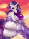  absurd_res anthro anthrofied big_breasts blue_eyes blush breasts butt clothed clothing cloudscape detailed_background dress equid equine eyelashes female friendship_is_magic genitals ghostylime hair hasbro hi_res horn horse legwear long_hair looking_at_viewer makeup mammal my_little_pony panties pony purple_clothing purple_hair purple_tail pussy rarity_(mlp) ribbons seductive sky smile solo stockings tail underwear unicorn unicorn_horn wavy_hair white_body wide_hips 