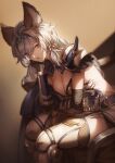  1girl animal_ears armor braid breastplate breasts cat_ears cleavage erune genyaky granblue_fantasy grey_hair heles highres large_breasts long_hair looking_at_viewer single_braid solo tiara yellow_eyes 